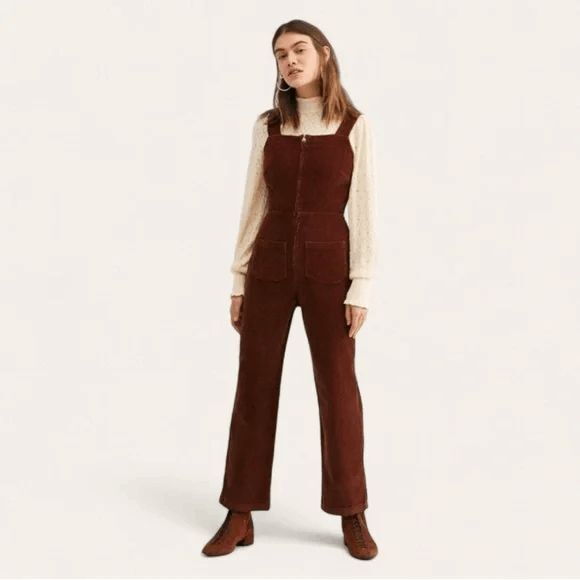 Free People Pants - Free People Brown Luna Corduroy Zip-Front Overall Jumpsuit Women's Size 4